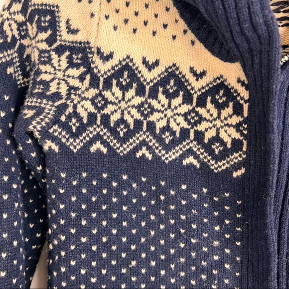 Eddie Bauer Cardigan Sweater Womens S Full Zip Wool Blend Blue Nordic Heart Knit - Picture 3 of 12
